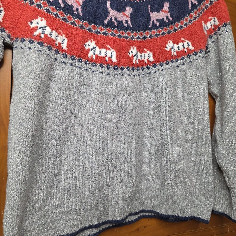 Holiday Times Sweater Size Medium Metallic Gray Dog Theme Fair Isle Christmas - Picture 2 of 6